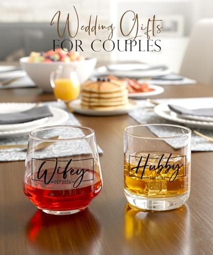 Christmas Gifts for Couples 2025,Wedding Gift, Wifey and Hubby Glasses Set,Bridal Shower Gifts for Bride and Groom, Newly-Married Anniversary for Him and Her，Mr and Mrs Gift，His and Hers Glass