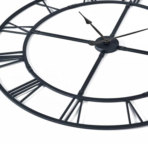 Ohweog Large Wall Clock for Living Room Decor – 32 Inch Silent Non-Ticking Modern Farmhouse Wall Clock, Oversized Decorative Metal Roman Numeral Clock, Black