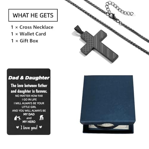 Gift for Dad, Cross Necklace Wallet Card for Dad, Father's Day Birthday Christmas Gift for Father from Daughter Son