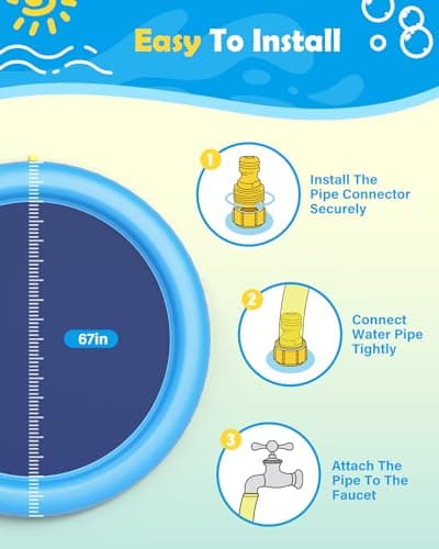 Peteast Splash Pad for Dogs & Kids - Anti-Slip Dog Pool for Large Dogs, 0.58 mm Thickened Durable Outdoor Water Play Mat, Summer Sprinkler Toy for Backyard (67in, Blue)