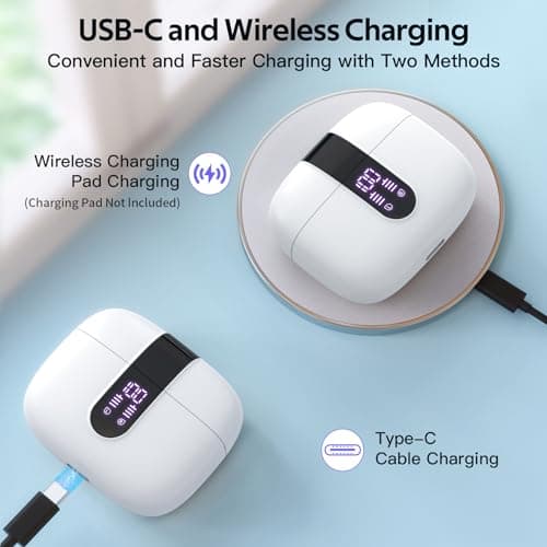 TAGRY Bluetooth Headphones True Wireless Earbuds 60H Playback LED Power Display Earphones with Wireless Charging Case IPX5 Waterproof in-Ear Ear buds with Mic for TV Smart Phone Laptop Computer Sports