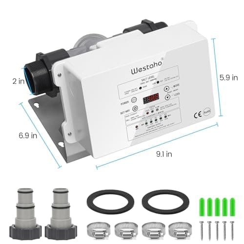 WiFi Salt Chlorine Generator, Westaho Salt Chlorination System with USA Titanium Cell, Real-Time Monitoring & App Control, for Above Ground Pools Up to 15,000 Gallons, Compatible with Intex Pool