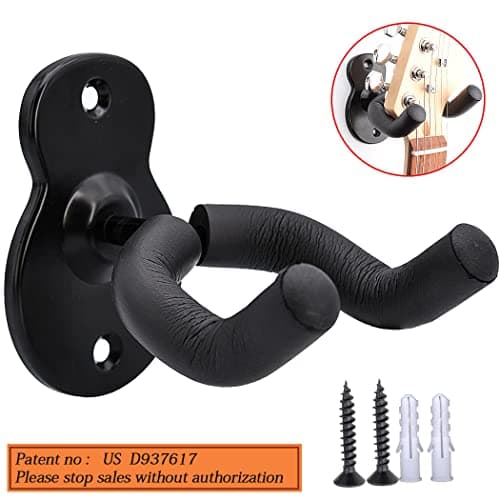 Sound harbor Guitar Wall Mount Hanger 2 Pack Hook Acoustic Electric Bass Guitar Wall Hanger Black Metal Guitar Holder