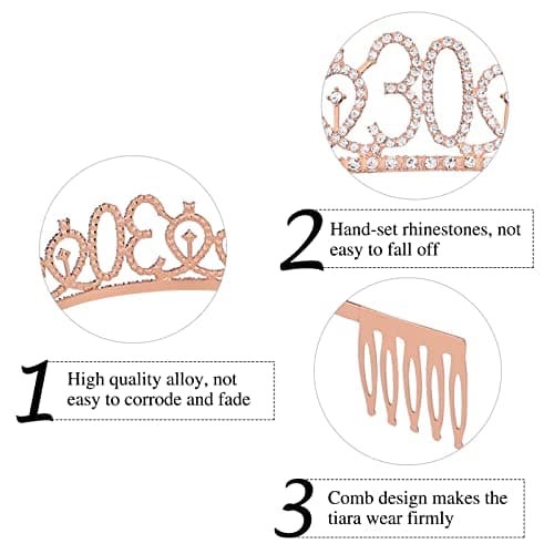 30th Birthday Sash & Tiara Kit- Happy 30th Birthday Decorations for Her 30th Gifts for Women (rose gold)