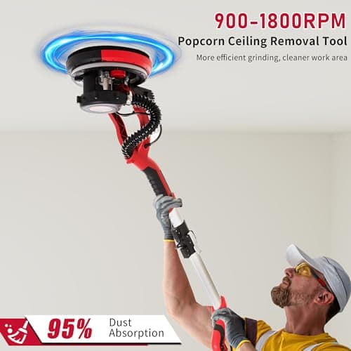 Cofiyard Drywall Sander with Vacuum Dust Collector,1250W Electric Drywall Sander ,7 Variable Speed LED Light 900-1800RPM,Foldable & Extendable Handle Ceiling Popcorn Removal Tool