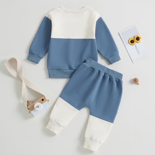 3 6 12 18 24 Months 2T 3T 4T 5T Boy Clothes Toddler Fall Winter Outfit Contrast Color Long Sleeve Pullover and Joggers Set Kupretty Toddler Baby Boy Clothes Color Block Sweatshirt Pants Set B0C69FLN77