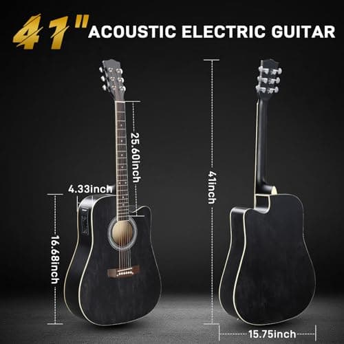Ktaxon Full-Size Acoustic Electric Guitar with Amp, 41 Inch Basswood Body Guitars Kit for Beginner & Intermediate W/Bag, Strap, and Capo All Accessories Included (Black)