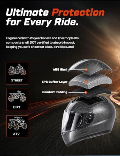 TCMT Full Face Motorcycle Helmet for Adults Men Women, Lightweight Polycarbonate Street Bike Dirt Bike Helmet with Anti-Scratch Mirror Shield and Removable Liner, DOT Approved