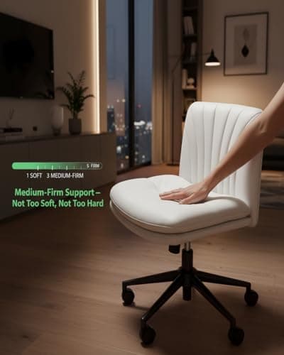 Marsail Criss Cross Office Chair with Wheels, Armless Wide Desk Chair for Active Sitting, PU Leather Cross Legged Chair for Home Office, Pet-Friendly & Easy Clean, Beige