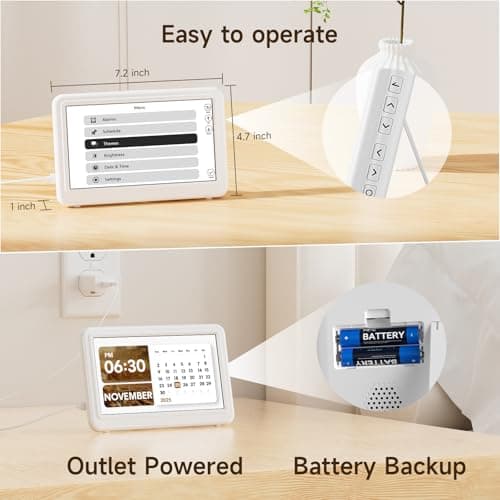 Raynic Date Clock, Digital Clock with 12 Themes, 20 Alarms, 20 Reminders, Semi-Automatic Dimming, 12/24 Hours, Auto DST for Desktop, Office, Students