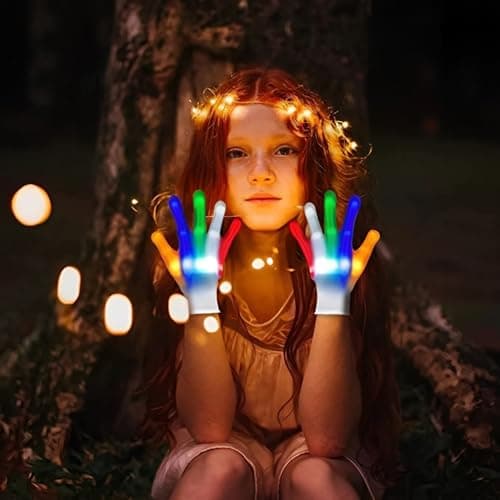 LED Gloves Boys Cool Toys Age 8-12 Year Old, 6 Modes Flashing Light Fun Toys for Kids, Parties & Gifts for 8 9 10 11 12 Year Old Girls Boys Birthdays Christmas Stocking Stuffers