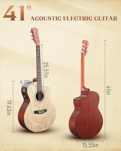 Ktaxon 41 Inch Cutaway Acoustic Electric Guitar, Full Size Manchurian Ash Body Beginner Guitars Kit with 15W Amp, Extra Strings & Capo Includes All Accessories (Natural)