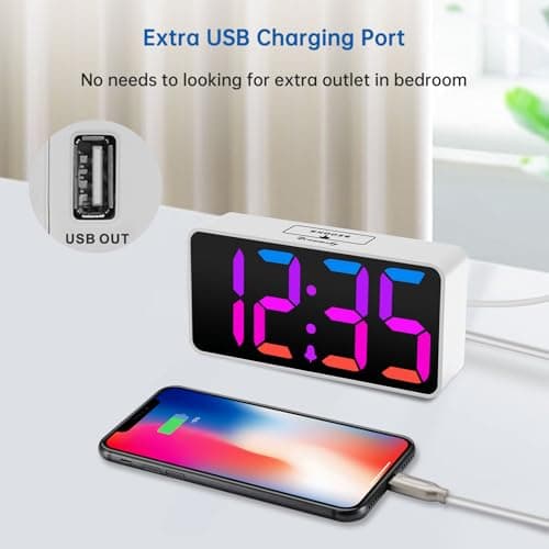 DreamSky Super Loud Alarm Clock for Heavy Sleepers - RGB Small Digital Clock for Kids Bedroom Bedside Nightstand, Electric Desk Clock with Large Number, Dimmer, Adjustable Volume, USB-C Powered