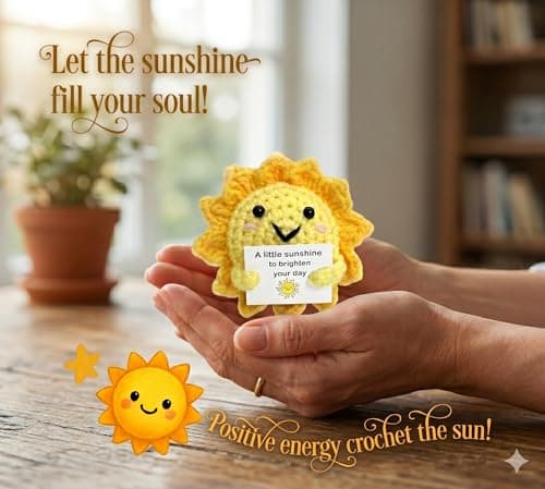 Emotional Support Sunshine with Inspiring Affirmation Card, Thoughtful Stress Relief Present, Cute Birthday Gift for Coworker Handmade Positive Energy Crochet Sun Gift for Women & Men Office Desk Decor B0FMWRB7JH