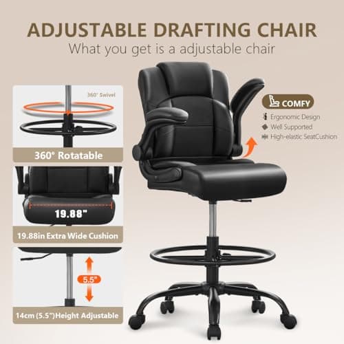 BOSMILLER Drafting Chair,Tall Office Chair for Standing Desk with Adjustable Height,Counter Computer Chairs with Footrest for Home,Drawing or Counter Height Use