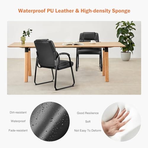 Sweetcrispy Waiting Room Guest Chair, Stationary Office Reception Chairs No Wheel, Comfy Padded Arms and Seld Base, for Conference Room Lobby Home Computer Desk Bedroom Elderly, Deep Black