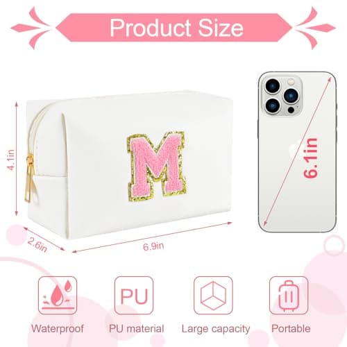 Personalized Initial Makeup Bag - Trendy Stuff for Teen Girls & Friends - Cute Graduation Gifts for Teenage Women & Bridesmaids (M)