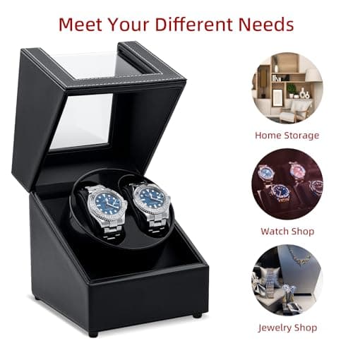 Mcbazel Mcbazel Watch Winder for Automatic Watches, Double Automatic Watch Winder Box with Quiet Japan-made Motor, Automatic Watch Display Storage Rotation Wristwatch Box with 2 Slots (Black PU Leather)