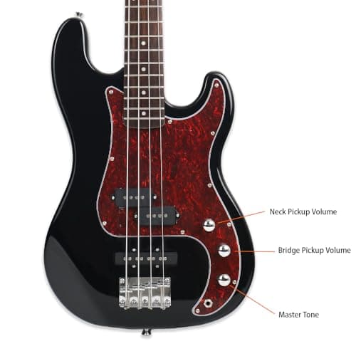 Fojill Full Size Four String Electric Bass Guitar With 10 Watt Amplifier 4 String Right Handed Beginner Kit Set With 600D Gig Bag,Picks,Noiselss Cable,Extra Strings(GBK)