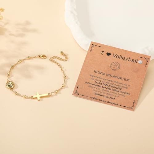 Softball/Volleyball/Soccer/Basketball Football Bracelet for Girls Women, 14K Gold Plated Cross Link Chain Sport Accessories Christian Jewelry Gifts for Teens Team Coach Players B0FSKVMR16