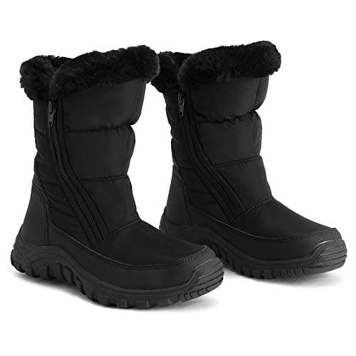 POLAR Womens Memory Foam Twin Zip Opening Pull On Nylon Waterproof Thick Faux Fur Lined Winter Rain Snow Boots