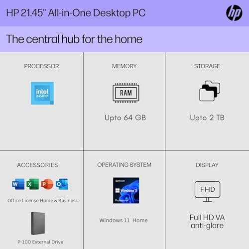 HP 22" All-in-One Desktop PC • The New Version and Look • 12 Month Microsoft Office • 40GB RAM • 1TB Storage (512GB SSD and 512GB External) • FHD Display • Intel Celeron Processor • Windows 11 Home