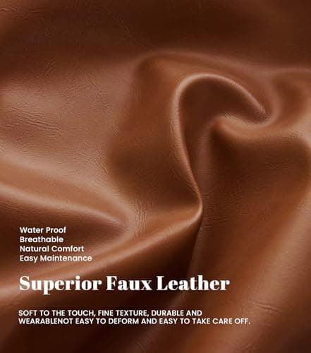 Kingfun Faux Leather 3 Seat Couch for Living Room, Mid Century Modern Sofa with Rolled Arms and Deep Seats, Fluffy Comfort for Apartment, Easy to Assemble, Chestnut