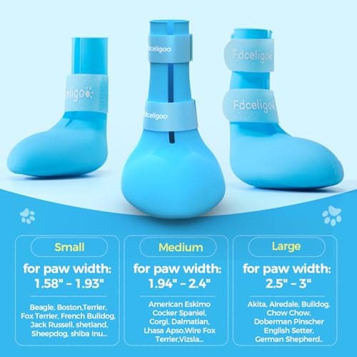 Fdceligoo Rubber Dog Boots, Durable Paw Protectors with Adjustable Straps & Non-Slip Sole, Waterproof Dog Shoes for Hot Pavement, Easy On & Off Silicone Booties (Blue, S, Only Suit for Small Dogs)