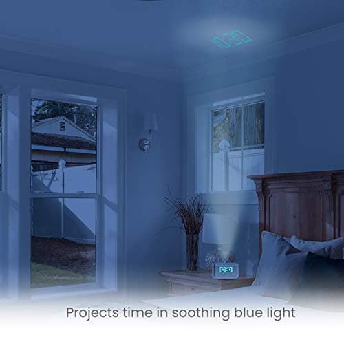 HoMedics Dual Alarm Digital FM Clock Radio Time Projection, 8 Relaxing Nature Sounds, LED Display, Multi-Alarm Snooze, Sleep Timer, Nightlight, Ceiling Clock SoundSpa, White