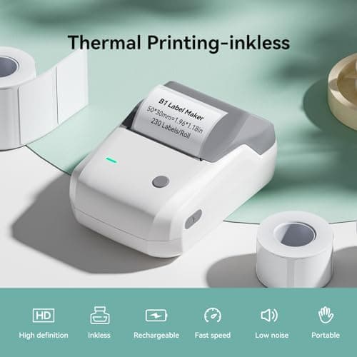 NIIMBOT B1 Label Maker Machine with Tape, 2 Inch Portable Sticker Printer for Home School & Small Business, Compatible with Phones & PC, Gray White