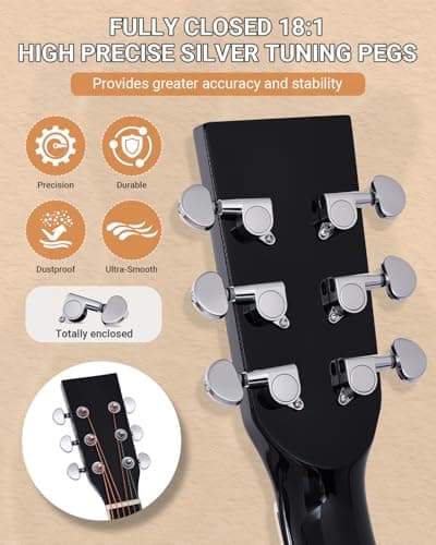 41" Acoustic Guitar for Beginners Adult Full Size Cutaway Guitarra Acustica Bundle with Gig Bag, Tuner, Strap, Strings, Picks,Capo, Black