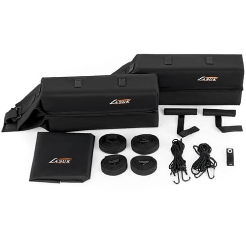 Universal Soft Roof Rack Pads for Kayak SUP Surfboard Snowboard Canoe, Heavy Duty Car Roof Rack System with 2 Tie Down Straps, 4 Quick Loop Straps, 2 Hood Loops, Tie Down Ropes and Storage Bag