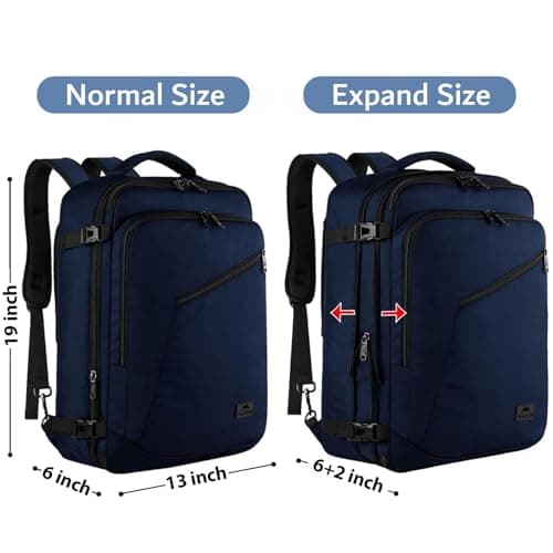 MATEIN Weekender Backpack, Large Capacity Travelling Suitcase Backpack with Strap for Clothes, Expandable Flight Approved Business Carry on Daypack for International Travel, Blue