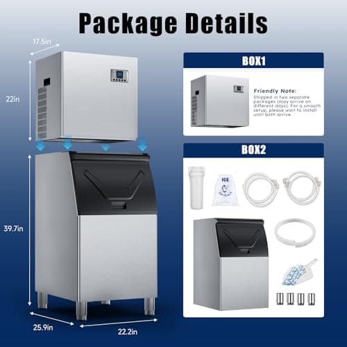 Commercial Ice Maker, 680Lbs/24H Industrial Ice Machine 580Lbs Large Storage Bin, 210 Ice Cubes in 5-15 Minutes, Auto-Cleaning Stainless Ice Maker, Ice Ready in 8-15mins, Cafe/Bar/Business