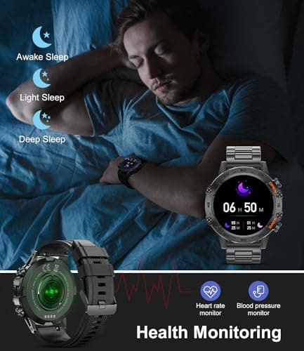 SUNKTA Military Smart Watch for Men(Answer/Dial Calls),100 Sports Modes, 5ATM Waterproof Fitness Watch with Heart Rate/SpO2/Blood Pressure for Android and iOS,1.39''HD DIY Screen Smartwatch Black