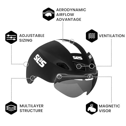 SLS3 Triathlon Helmet - Aero Bike Helmet with Removable Shield Visor Time Trial TT - Lightweight Aero Helmet Triathlon Road Cycling Helmets Men/Women - One Size 22-24 Inches