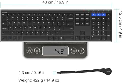 Arteck HB192 Universal Bluetooth Keyboard Multi-Device Stainless Steel Full Size Wireless Keyboard for Windows iOS Android Computer Desktop Laptop Surface Tablet Smartphone Rechargeable Battery