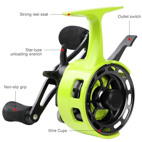 FREE FISHER Ice Fishing Reels 3.2:1 Gear Ratio Ultra Smooth 3+1Ball Bearings Strength CNC-machined Aluminum Inline Ice Fishing Reel with Left/Right Hand Retrieve