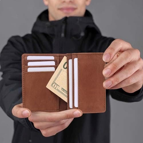 FOXHACKLE Leather Credit Card Holder For Men and Women,Small RFID Blocking Bifold Wallet (Hunter Tan)