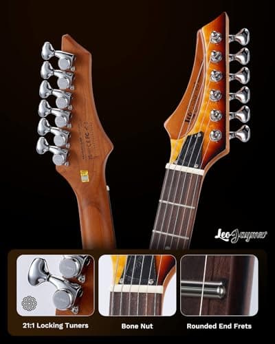 Leo Jaymz Hurricane Series Electric Guitar,Double Cut Arched Top Mahogany Body,Reverse Headstock,Roasted Maple Neck,Rosewood Fretboard,Alnico V Pickups,Locking Tuners,Tremolo Bridge (Sunburst)
