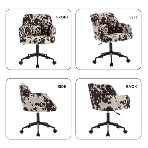 CIMOTA Cow Print Office Chair with Wheels, Height Adjustable Swivel Desk Chair with Arms & Mid Back, Comfy Fabric Vanity Computer Chair for Home Office/Living Room/Bedroom