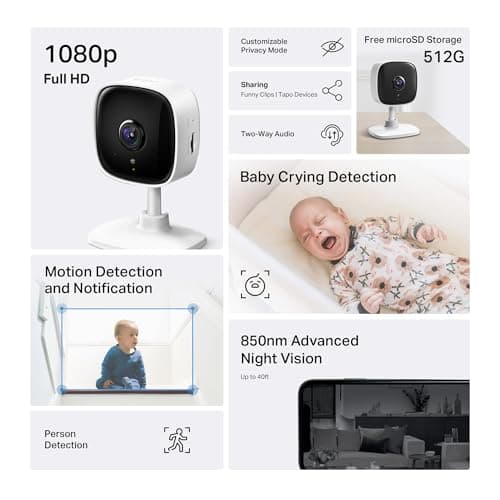 Tapo 1080P Indoor Wired Security Camera - Works as a Baby & Pet Monitor, Motion Detection, 2-Way Audio, Siren, Night Vision, Subscription-Free Local or Optional Cloud, Works with Alexa, C100(4-Pack)