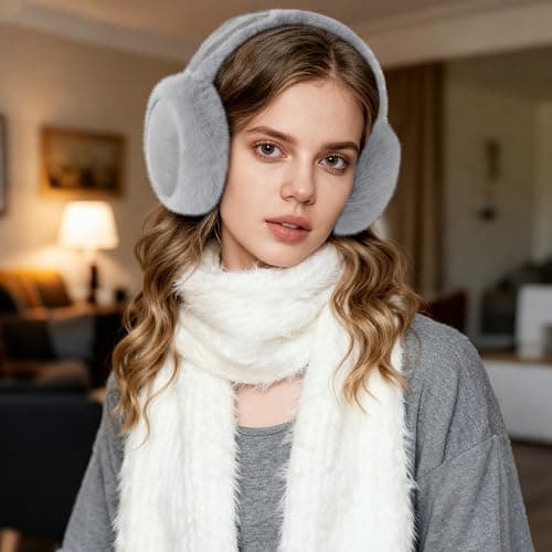 Tavaleu Ear Muffs for Winter Women, Foldable Fuzzy Earmuffs Faux Fur Warm Ear Warmers Covers Cold Weather