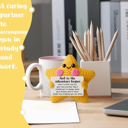 Crochet Star Graduation Gift, New Job & Good Luck Keepsake, Farewell & Moving Gift for Coworker Friend, Motivational Desk Decor for Student, Congratulations for New Adventure B0FQCBMF9V