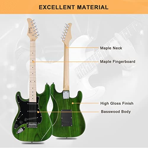 GLARRY Full Size Electric Guitar for Music Lover Beginner with 20W Amp and Accessories Pack Guitar Bag (GREEN, Left Handed 39")