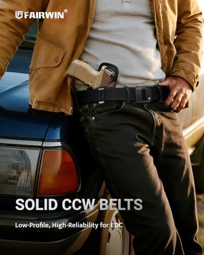 FAIRWIN Tactical Gun Belt, Ratchet CCW EDC Stiff Heavy Duty Work 1.5" Battle Concealed Carry Rigid Patented Nylon Men Belts