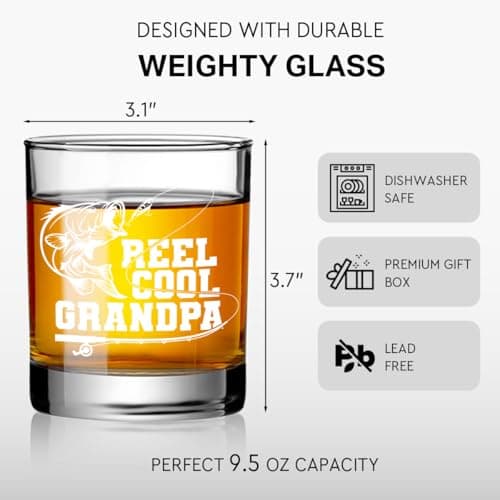 Cool Fishing Gifts for Grandpa,Man,Father in-law,Brother-in-law,Reel Cool Grandpa Whiskey Glass,Christmas,Thanksgiving,Birthday,Fathers Day Grandfarther Gift,Fisherman Gifts for Friends-wh23