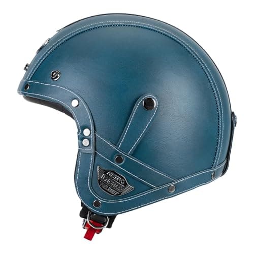 Handmade Leather 3/4 Open Face Motorcycle Helmet Retro Vintage Style DOT Approved Adult Half Helmet for Men Women Motorbike Moped Cruiser Scooter