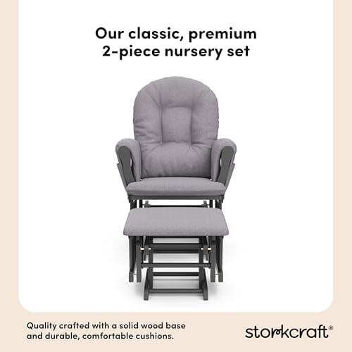 Storkcraft Premium Hoop Glider & Ottoman (Gray/Gray Swirl) — GREENGUARD Gold Certified Nursery Glider, Solid Wood Craftsmanship, Smooth-Gliding Nursery Chair and Ottoman, Award-Winning