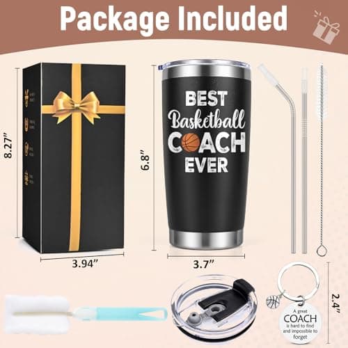 Lifecapido Basketball Coach Gifts, 20oz Coach Insulated Tumbler with Key Chain, Basketball Coach Appreciation Gifts for Men, Black